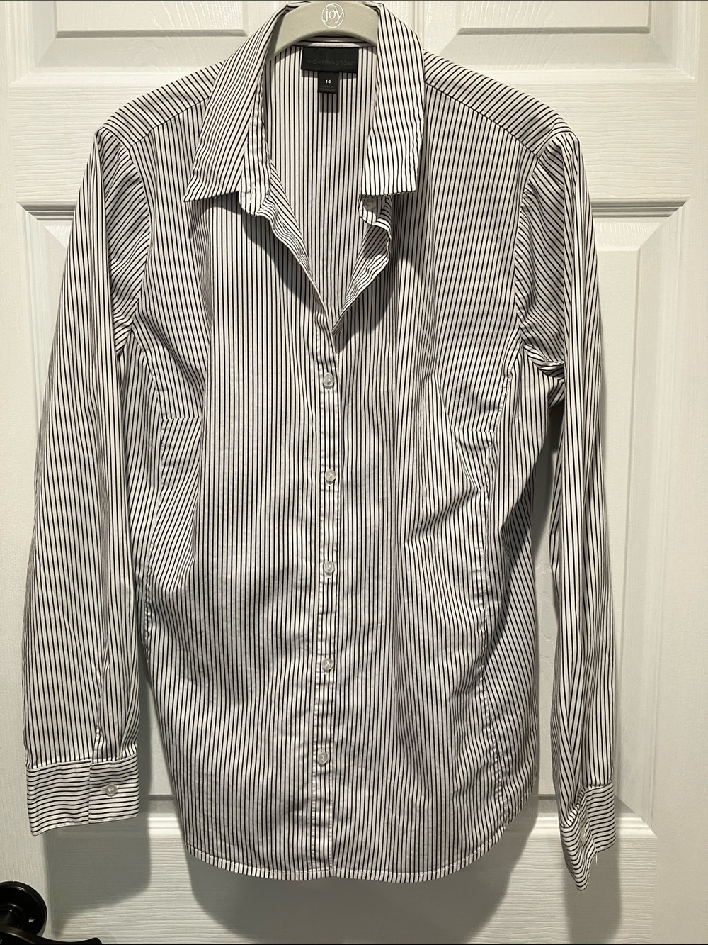 Theory Men’s Black and White Vertical Stripe Dress Shirt